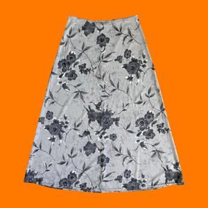 90's vintage gray whimsigoth floral maxi skirt SMALL MEDIUM